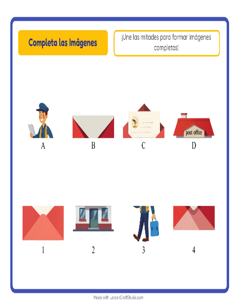 Vista previa de la hoja de Emparejar Sombras con Oficina de correos para jardín infantil