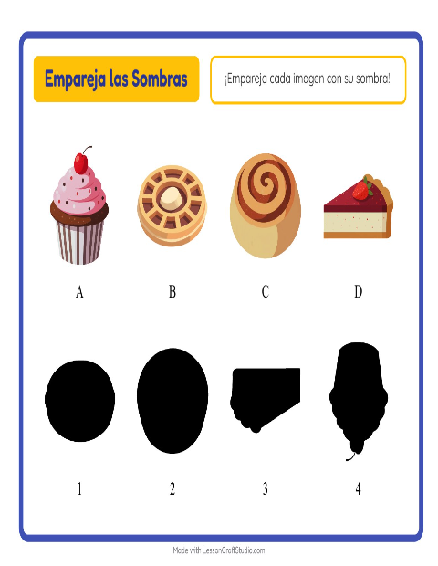 Vista previa de la hoja de Emparejar Sombras con Panadería para jardín infantil