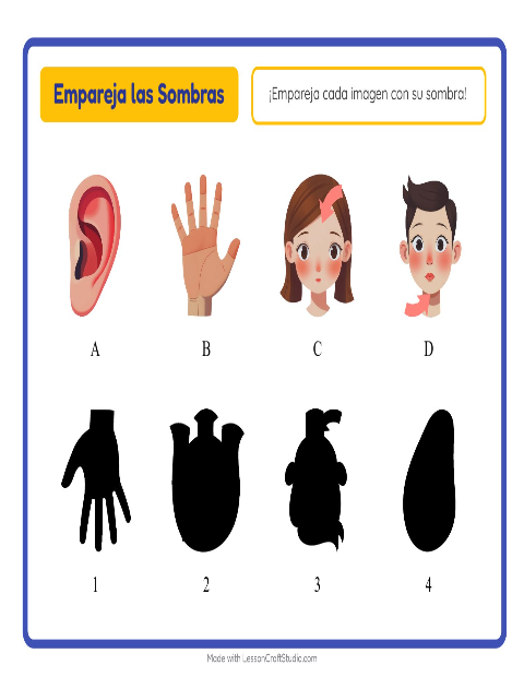 Vista previa de la hoja de Emparejar Sombras con Partes del cuerpo para jardín infantil