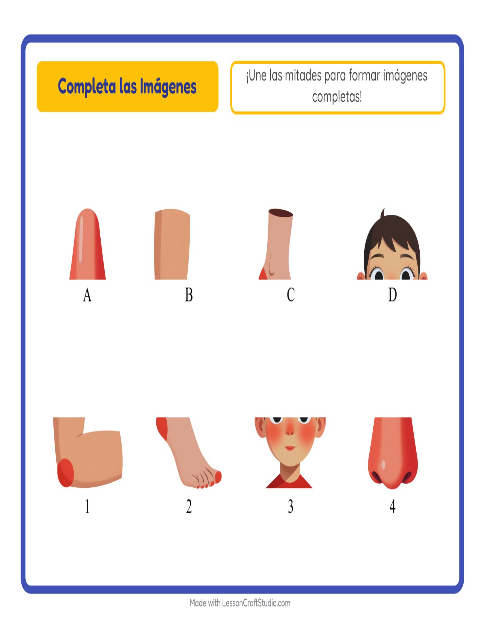 Vista previa de la hoja de Emparejar Sombras con Partes del cuerpo para jardín infantil