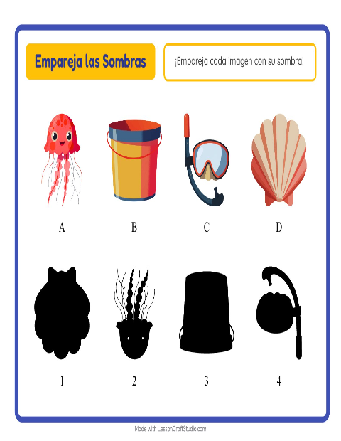 Vista previa de la hoja de Emparejar Sombras con Playa para jardín infantil