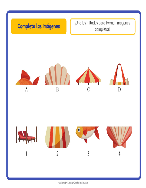 Vista previa de la hoja de Emparejar Sombras con Playa para jardín infantil
