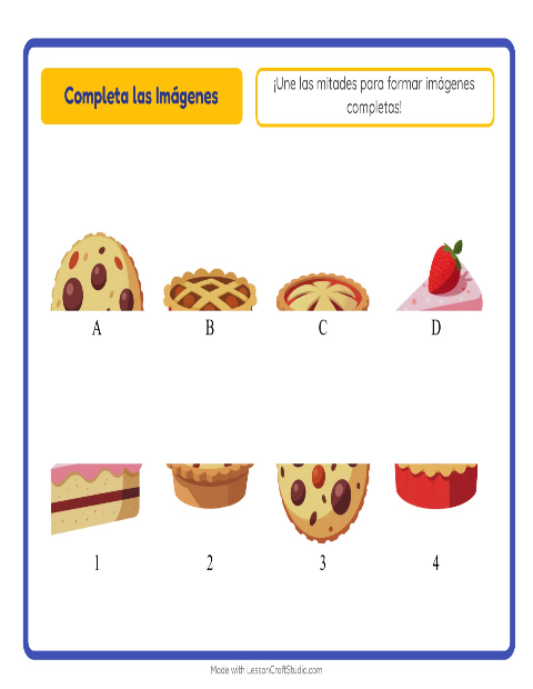 Vista previa de la hoja de Emparejar Sombras con Postres y dulces para jardín infantil