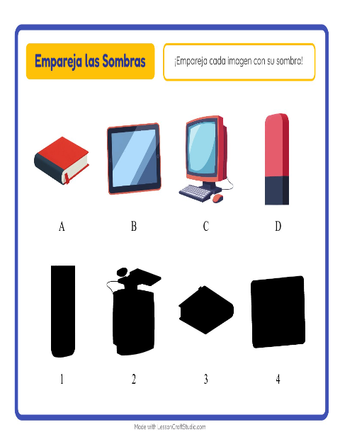 Vista previa de la hoja de Emparejar Sombras con Salón de clases para jardín infantil