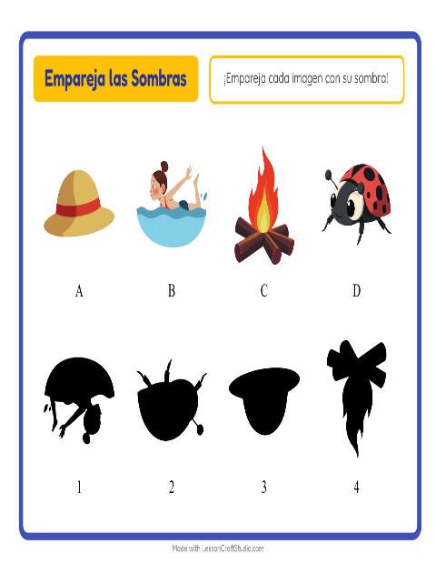 Vista previa de la hoja de Emparejar Sombras con Verano para jardín infantil