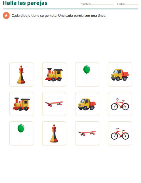 Vista previa de la hoja de Emparejamiento visual con Juguetes para jardín infantil