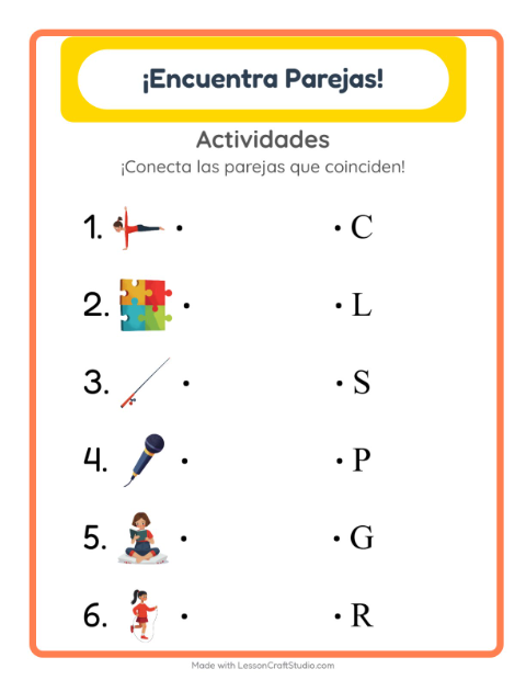 Vista previa de la hoja de Emparejar con Actividades para jardín infantil