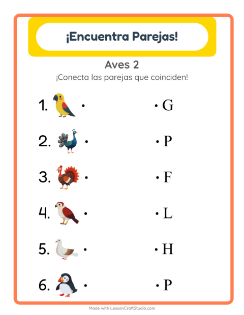 Vista previa de la hoja de Emparejar con Aves 2 para jardín infantil