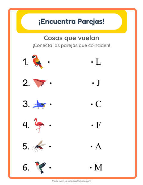 Vista previa de la hoja de Emparejar con Cosas que vuelan para jardín infantil