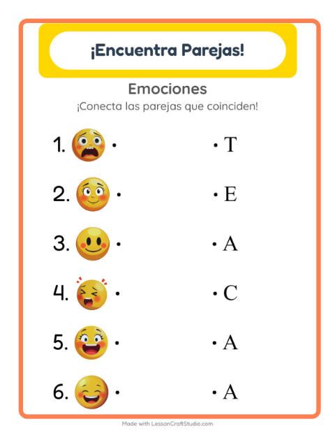 Vista previa de la hoja de Emparejar con Emociones para jardín infantil
