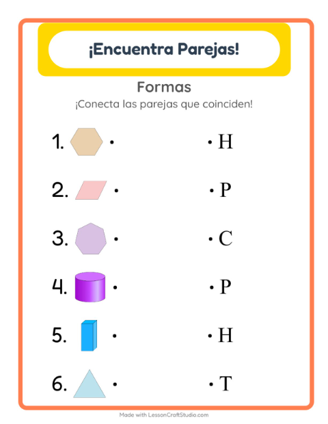 Vista previa de la hoja de Emparejar con Formas para jardín infantil