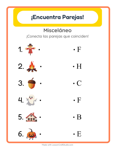 Vista previa de la hoja de Emparejar con Misceláneo para jardín infantil