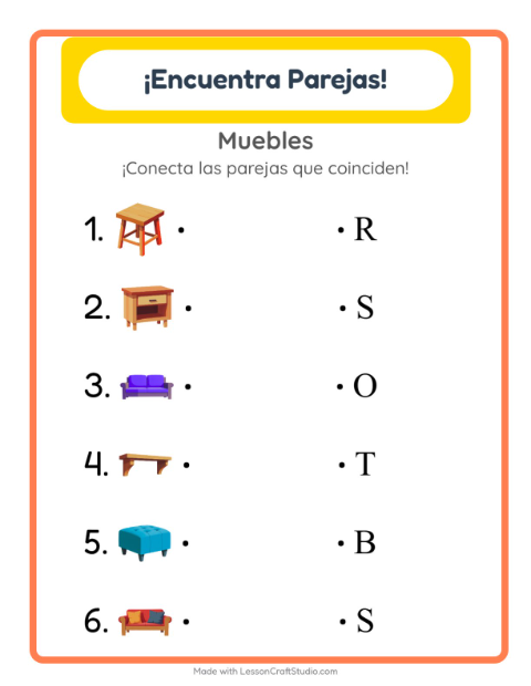 Vista previa de la hoja de Emparejar con Muebles para jardín infantil