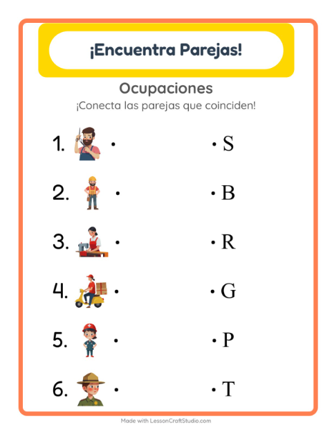 Vista previa de Une la Imagen con su Letra Inicial: Ocupaciones