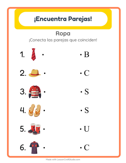 Vista previa de la hoja de Emparejar con Ropa para jardín infantil