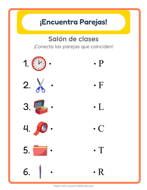 Vista previa de la hoja de Emparejar con Salón de clases para jardín infantil