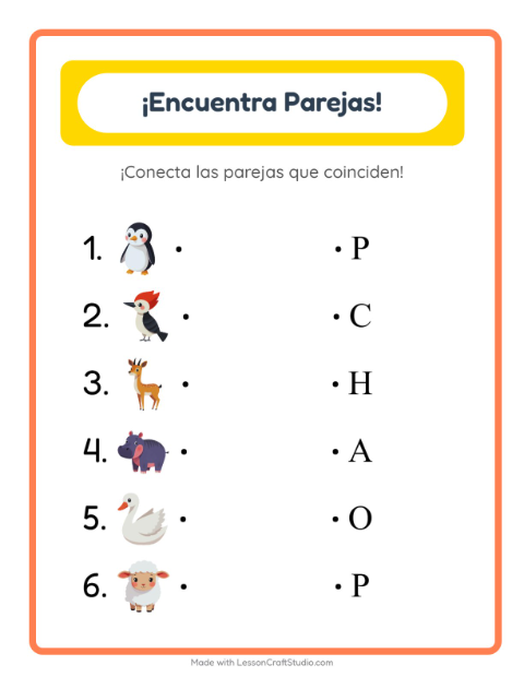 Vista previa de la hoja de Emparejar para jardín infantil
