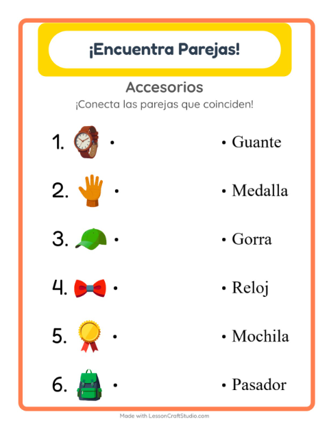 Vista previa de la hoja de Emparejar con Accesorios para jardín infantil