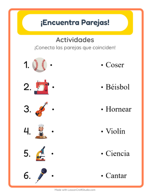 Vista previa de la hoja de Emparejar con Actividades para jardín infantil