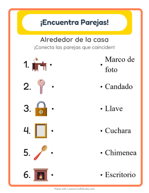 Vista previa de la hoja de Emparejar con Alrededor de la casa para jardín infantil