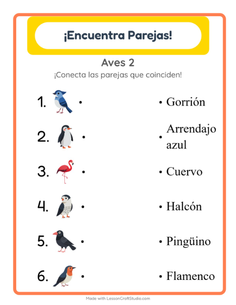 Vista previa de la hoja de Emparejar con Aves 2 para jardín infantil