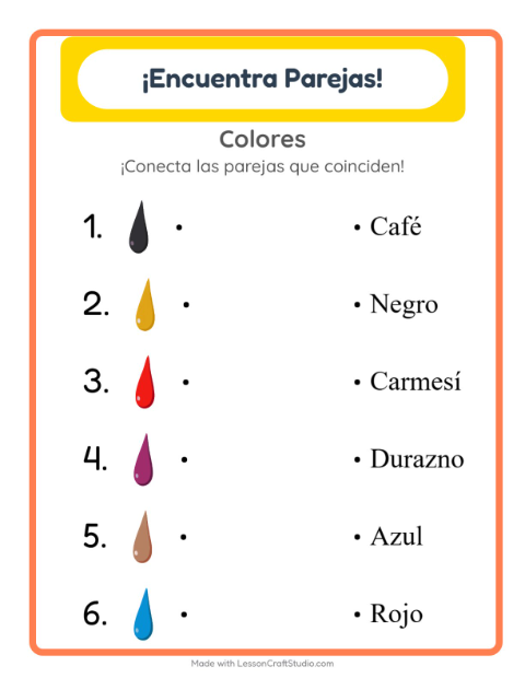 Vista previa de la hoja de Emparejar con Colores para jardín infantil