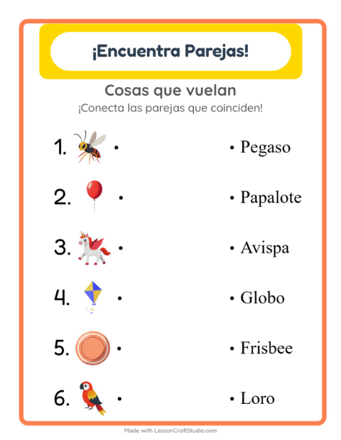 Vista previa de la hoja de Emparejar con Cosas que vuelan para jardín infantil