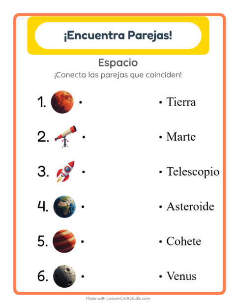 Vista previa de la hoja de Emparejar con Espacio para jardín infantil