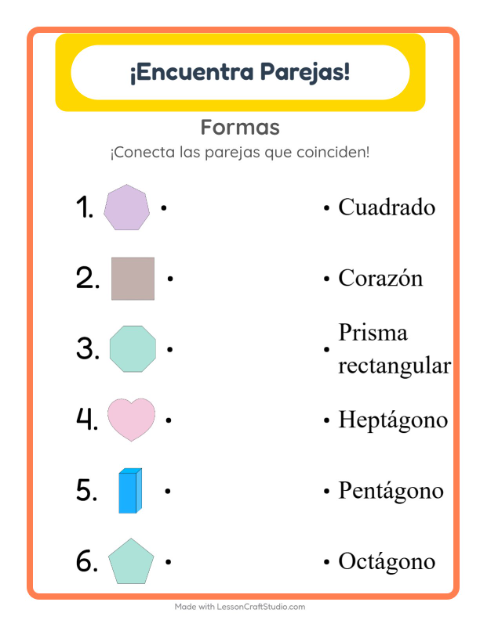 Vista previa de la hoja de Emparejar con Formas para jardín infantil