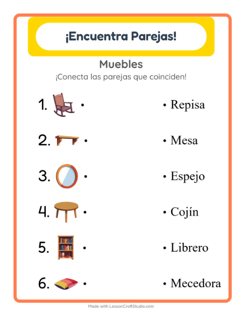 Vista previa de la hoja de Emparejar con Muebles para jardín infantil