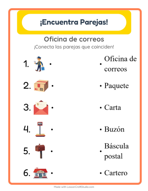 Vista previa de la hoja de Emparejar con Oficina de correos para jardín infantil