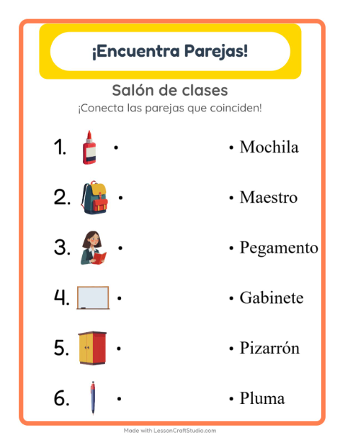 Vista previa de la hoja de Emparejar con Salón de clases para jardín infantil