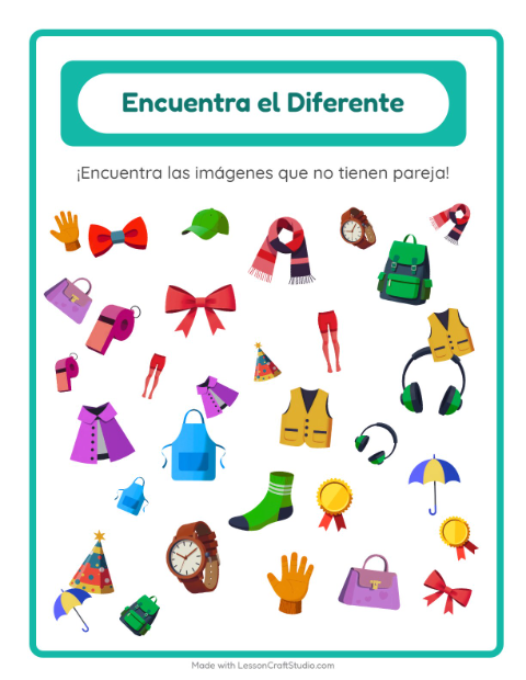 Vista previa de la hoja de Encuentra Los Objetos con Accesorios para jardín infantil