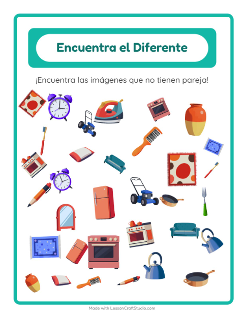Vista previa de la hoja de Encuentra Los Objetos con Alrededor de la casa para jardín infantil