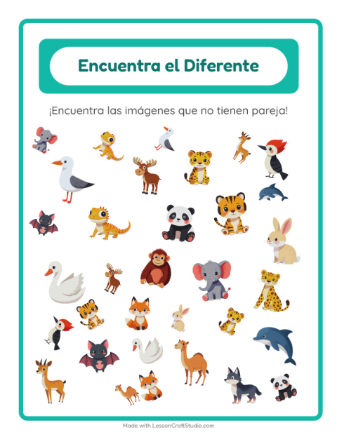 Vista previa de la hoja de Encuentra Los Objetos con Animales para jardín infantil