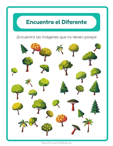 Vista previa de la hoja de Encuentra Los Objetos con Árboles para jardín infantil