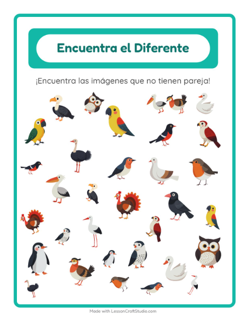 Vista previa de la hoja de Encuentra Los Objetos con Aves 2 para jardín infantil
