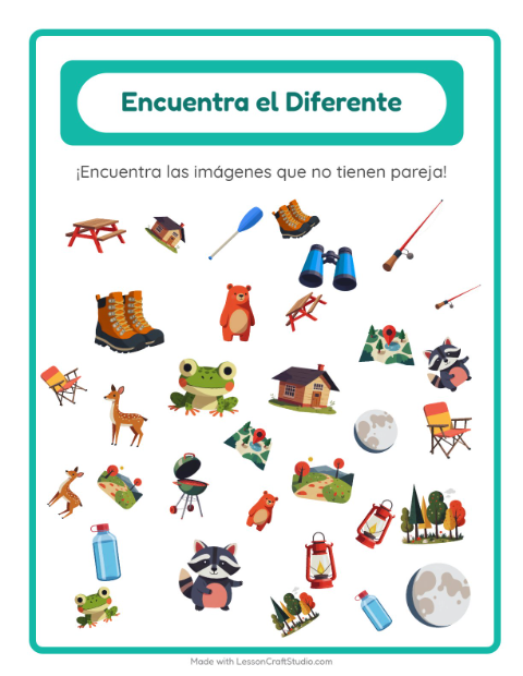 Vista previa de la hoja de Encuentra Los Objetos con Campamento para jardín infantil