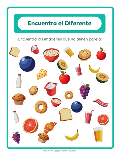 Vista previa de la hoja de Encuentra Los Objetos con Desayuno para jardín infantil