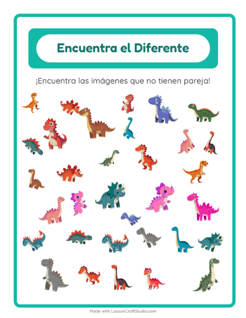 Vista previa de la hoja de Encuentra Los Objetos con Dinosaurios para jardín infantil