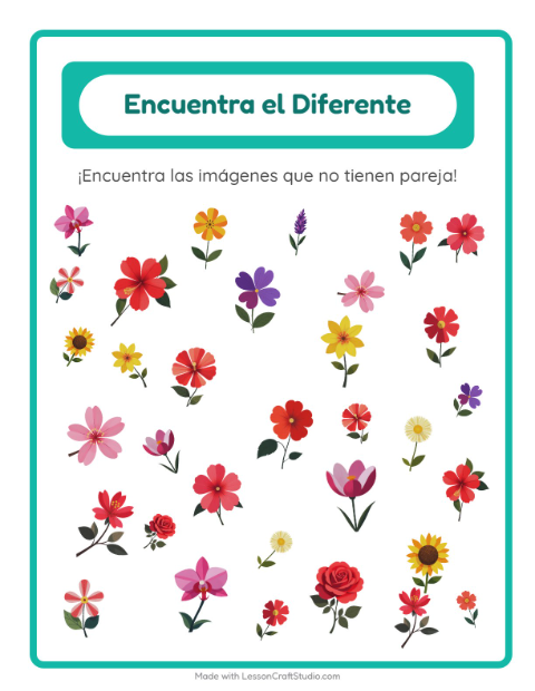 Vista previa de la hoja de Encuentra Los Objetos con Flores para jardín infantil