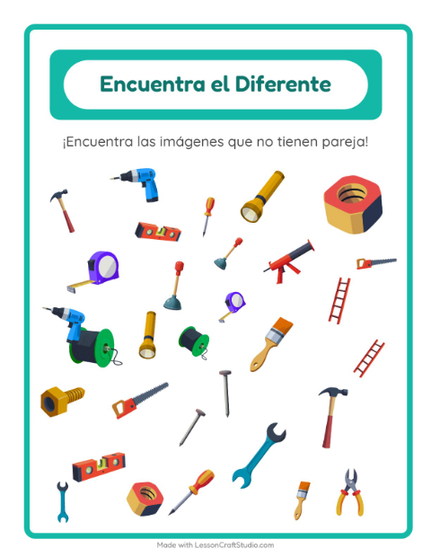 Vista previa de la hoja de Encuentra Los Objetos con Herramientas para jardín infantil