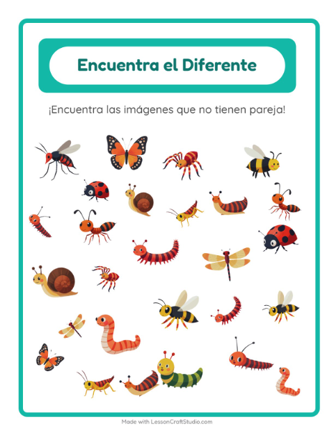 Vista previa de la hoja de Encuentra Los Objetos con Insectos y bichos para jardín infantil