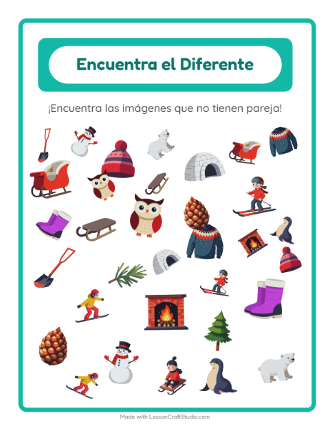 Vista previa de la hoja de Encuentra Los Objetos con Invierno para jardín infantil