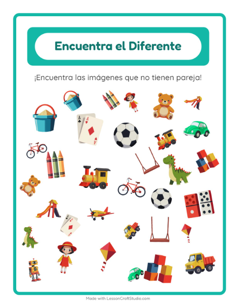 Vista previa de la hoja de Encuentra Los Objetos con Juguetes para jardín infantil