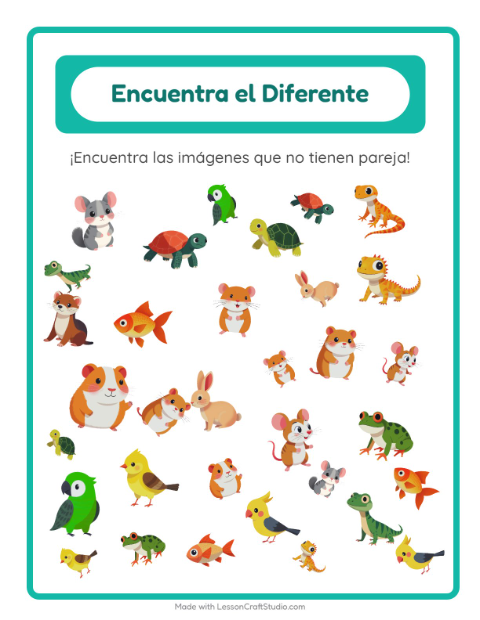 Vista previa de la hoja de Encuentra Los Objetos con Mascotas para jardín infantil