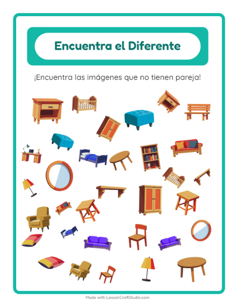 Vista previa de la hoja de Encuentra Los Objetos con Muebles para jardín infantil