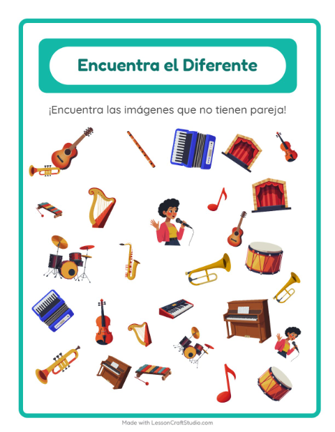 Vista previa de la hoja de Encuentra Los Objetos con Música para jardín infantil