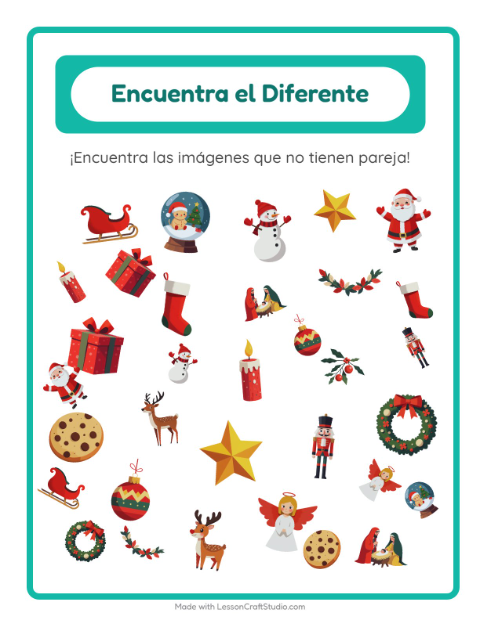 Vista previa de la hoja de Encuentra Los Objetos con Navidad para jardín infantil