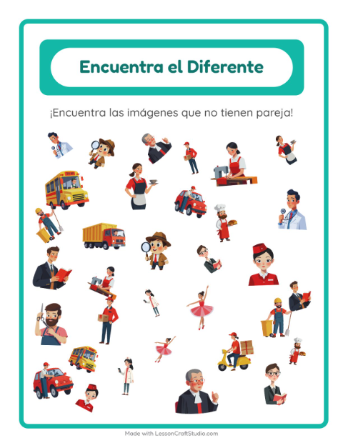Vista previa de la hoja de Encuentra Los Objetos con Ocupaciones para jardín infantil